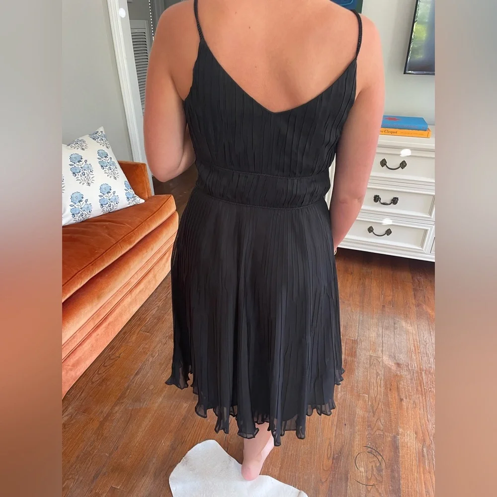 VINTAGE ANN TAYLOR LOFT BLACK SIZE 8 chiffon midi dress - Picture 2 of 2